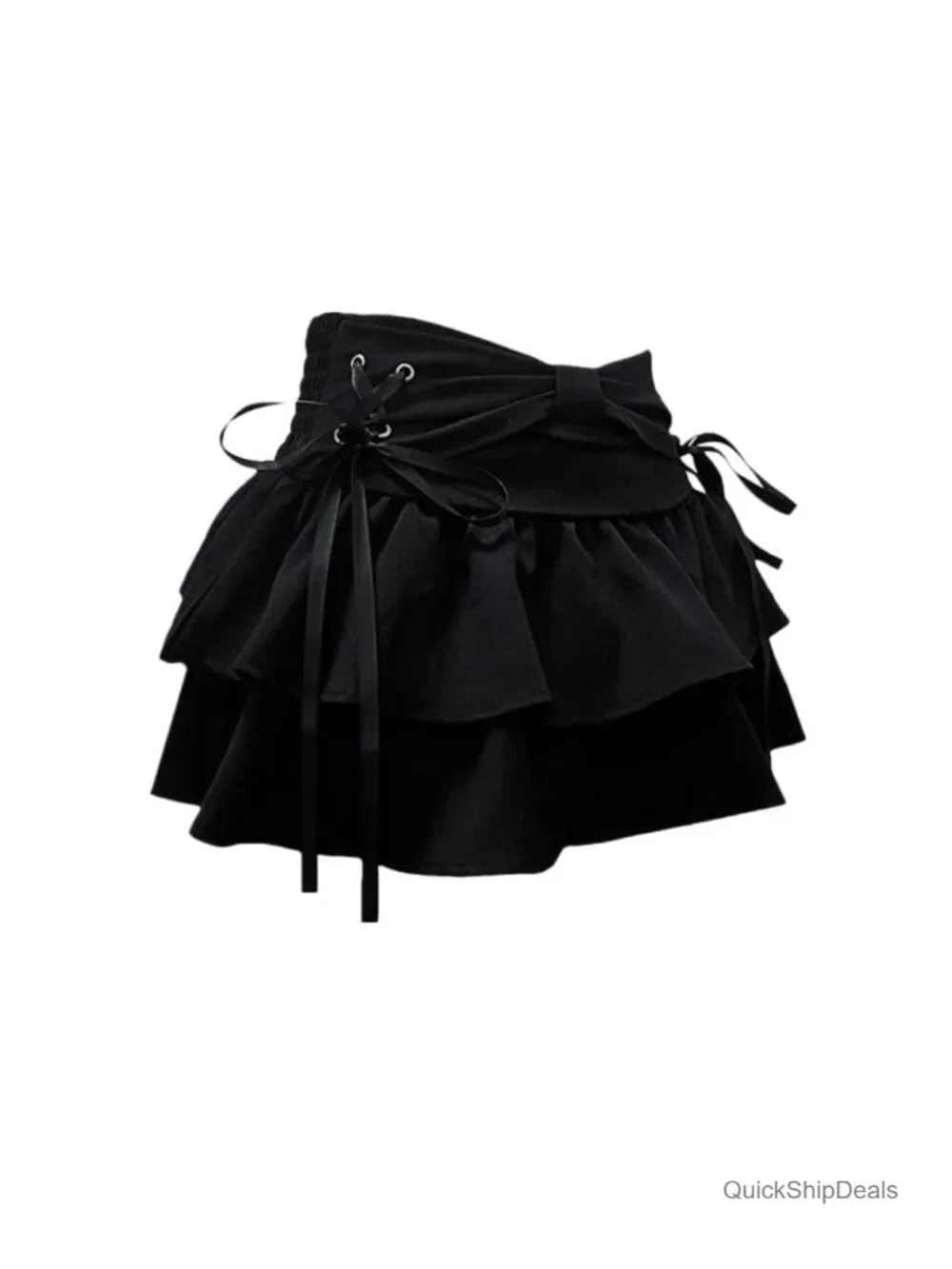 Y2K Ruffle Hem Denim Pleated Mini Skirt Cotton A-Line